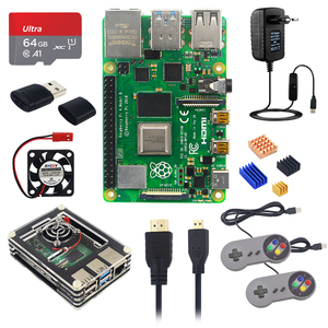 Kit de juego Raspberry Pi 4 + Gampads + tarjeta TF de 64 32 GB + estuche acrílico + ventilador + fuente de alimentación conmutada + cable compatible con HD para RPi 4 - Product Image 1
