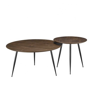 Modern Wooden Coffee <strong>Table</strong> Walnut Veneer Coffee <strong>Table</strong> <strong>Set</strong> With Metal Legs - 1311-L/<strong>S</strong> - Product Image 4