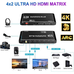 4x2 HDMI 2.0 Matrix Switch Splitter 4K @ 60Hz Switcher 4 in 2 Out mit IR-Fernbedienung Unterstützung ARC HDCP2.2