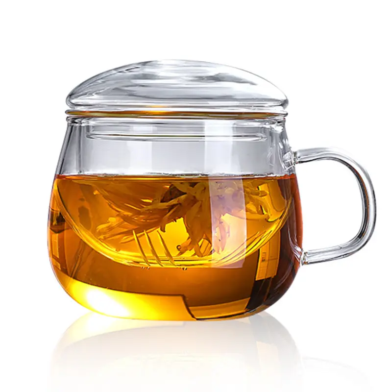 Producto de Venta caliente tazas de café de vidrio transparente hogar Oficina calefacción Infusor de té de vidrio taza de vidrio de doble pared con tapas