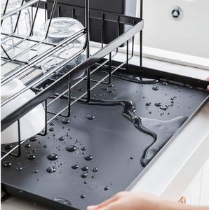 Mutfak tabak rafı çelik demir tel çanak raflar masa depolama çanak standı 2 katmanlı bulaşık kurutma rafı plastik tepsi ile - Product Image 4