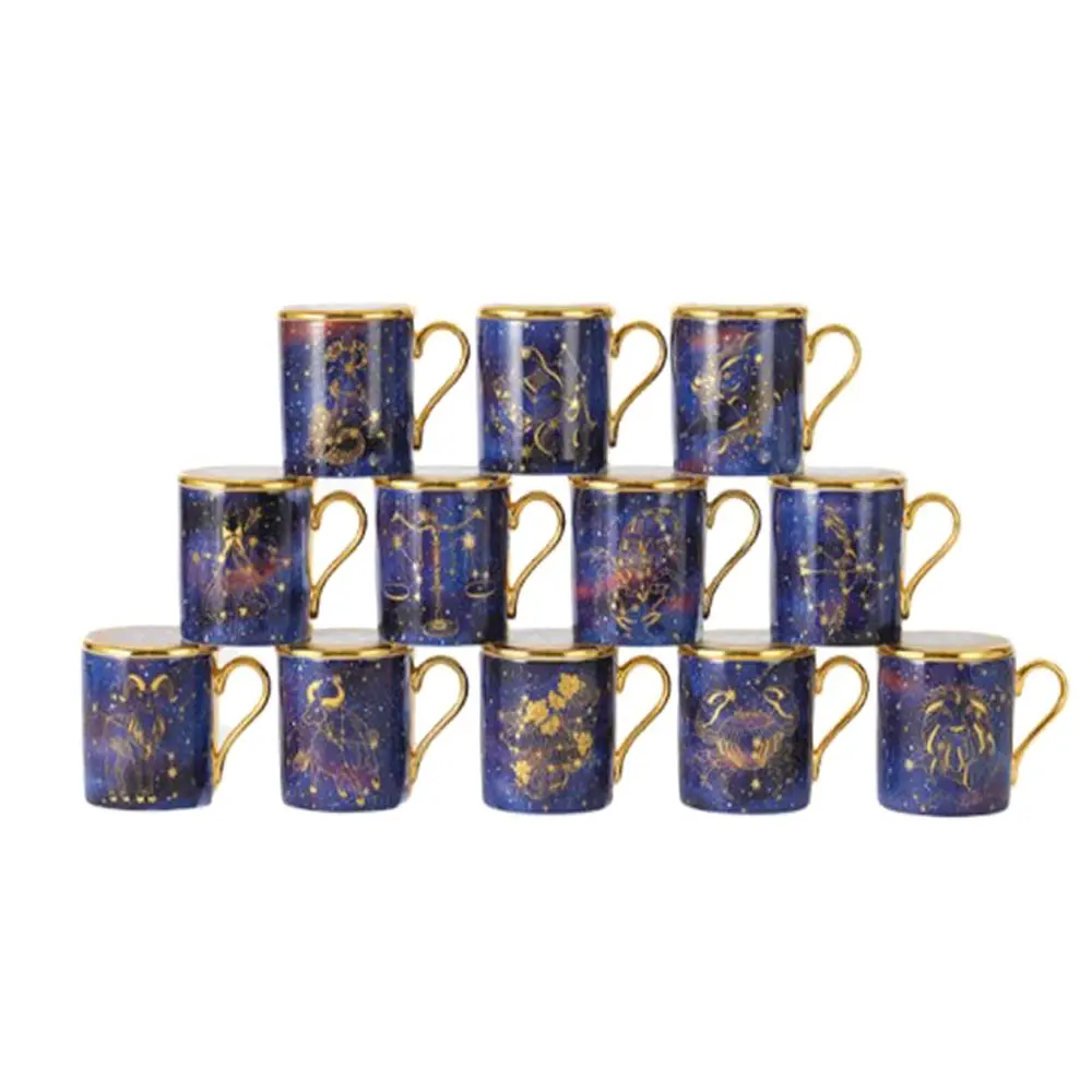 Stechcol Bone China Doce Constelaciones Signo del Zodiaco Tazas de té de agua azul Taza de café de cerámica con tapa Infusor Caja de regalo