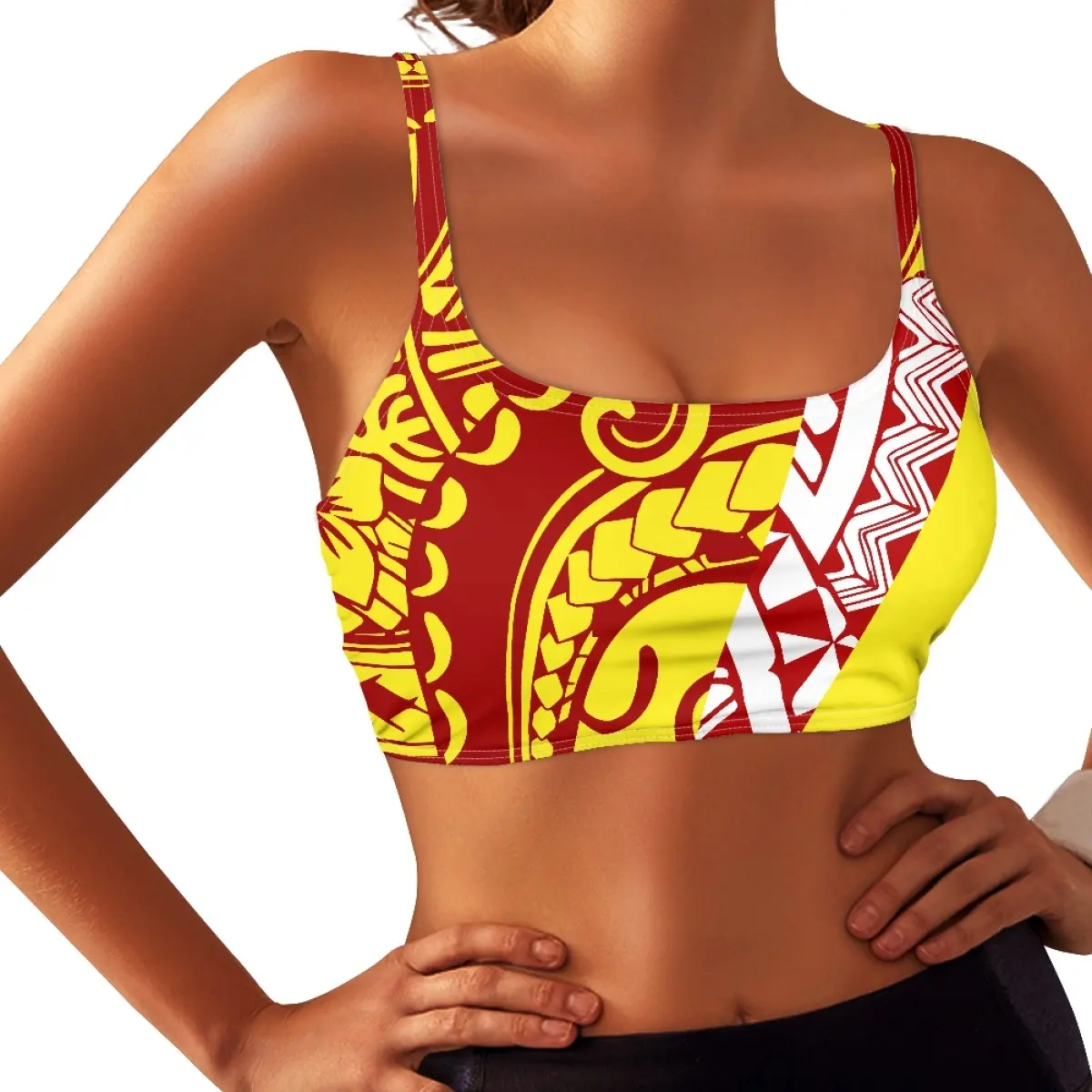 Atacado Poliéster Custom Print Sports Bra Print On Demand Polinésia Havaí Estilo Alta Elasticidade Confortável Sutiãs das Mulheres