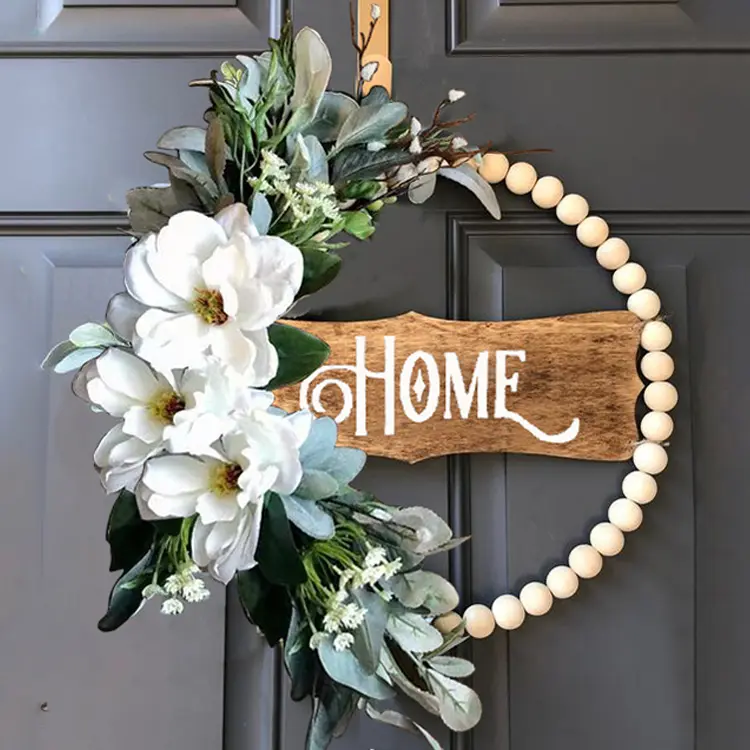 Bonito madeira frisada wreaths casamento decoração flor porta bem-vindo sinal argola floral