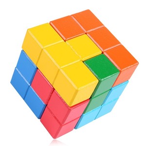 大人と子供のためのカラー木製キューブパズルマジックキューブ3D教育ブレインティーザーIQマインドゲーム