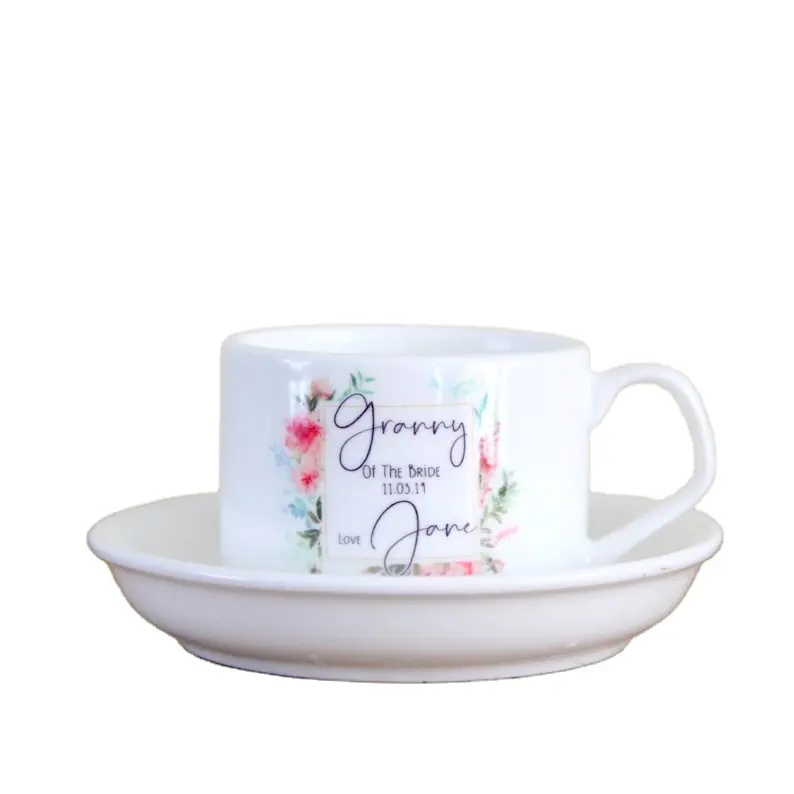 Tasse à thé personnalisée et soucoupe souvenir mère mariée marié demoiselle d'honneur mariage personnalisé tasse en céramique