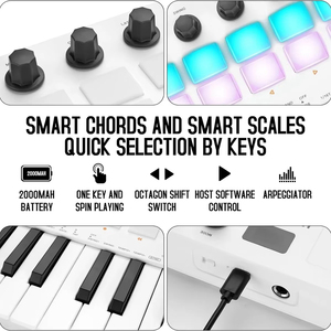 Controlador de teclado MIDI USB de 25 teclas, con 16 almohadillas de batería retroiluminadas, Bluetooth, semipesado, teclado dinámico profesional - Product Image 3