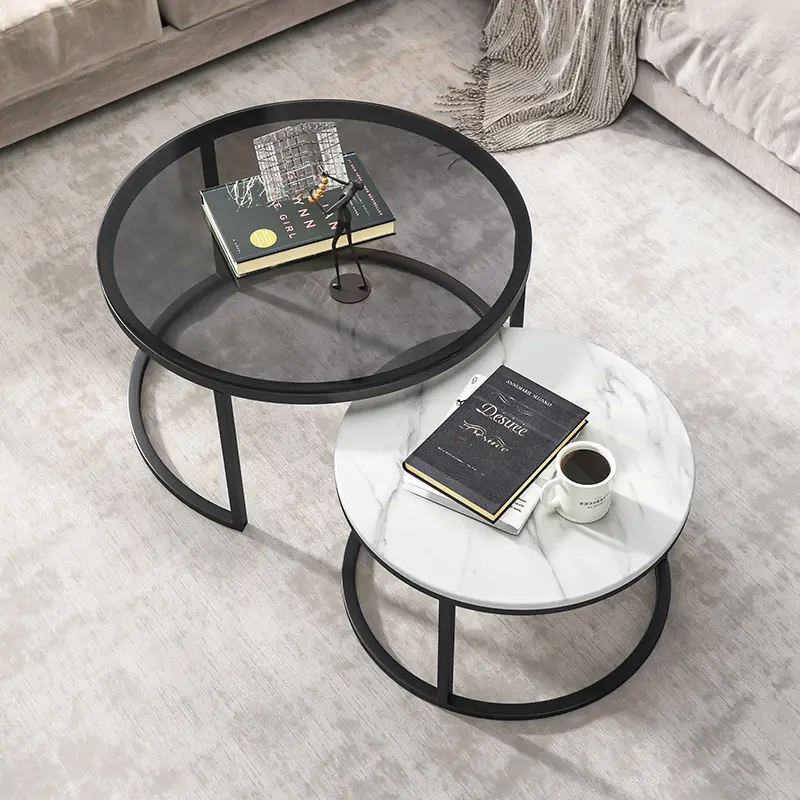 Tabelas de café redondas com quadro preto, tabelas para sala de estar e casa