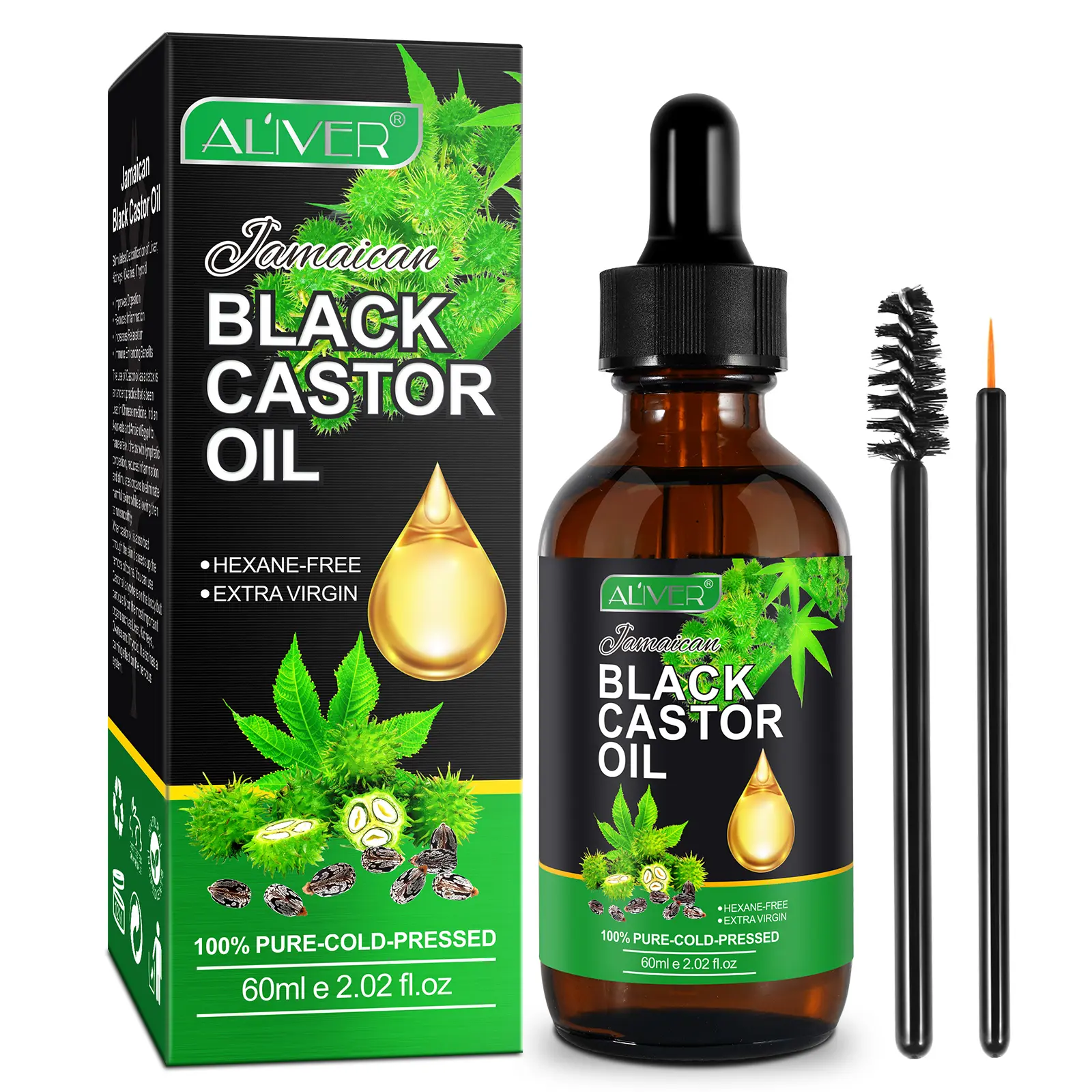 ALIVER huile de massage complet du corps pour femmes, 60ml huile de ricin noire pure détox pour améliorer le système immunitaire jamaïcain naturel, huile de ricin pressée à froid