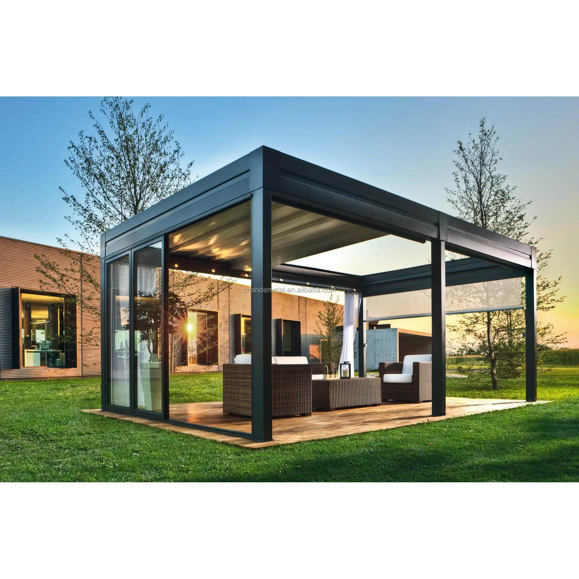 Villa bahçe teras geri çekilebilir Patio sistemi cam açık veranda Sunroom için elektrikli gölgelik çatı