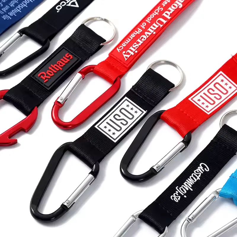 Hot Bán Biểu Tượng Tùy Chỉnh Carabiner Móc Cổ Tay Dây Buộc Móc Chìa Khóa Dây Đeo Ngắn Keychain Dây Buộc