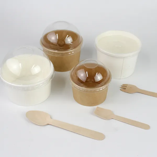 Mini taza de papel de helado desechable, contenedor con tapa de cúpula, Impresión de logotipo personalizado, 3oz, venta al por mayor