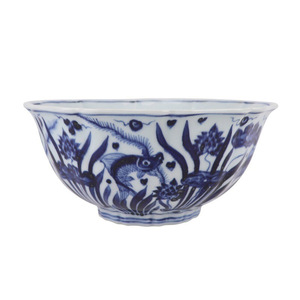 Jingdezhen <strong>Ceramic</strong> Customization Bowl with Fish and Algae Patterns Hand Painted Blue and White Fish Pattern Bowl - Product Image 1
