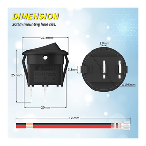 Su geçirmez 2 Pin SPST 6A/250V 10A/125V AC 20MM 12V DC kapalı geçiş anahtarı teller ile Mini yuvarlak Rocker anahtarı - Product Image 2