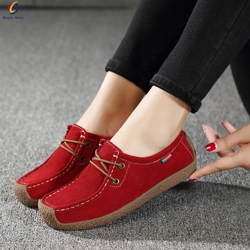 Fabricant de chaussures en Chine pour vous, chaussures à lacets en daim pour femmes, chaussures plates à glands, mocassins pour femmes