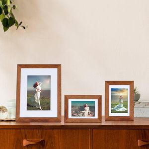 <strong>8x10</strong> Picture <strong>Frame</strong> Brown Set of <strong>4</strong> - Solid Wood <strong>Frames</strong> With Real Glass and 5x7 Mat for Table Top and Wall Mounting - Product Image 5