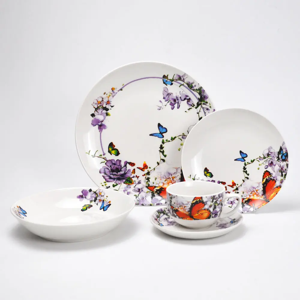 Vajilla de mariposa para el hogar, juegos de vajilla de China, juego de tazas de cerámica para 4 Usuarios