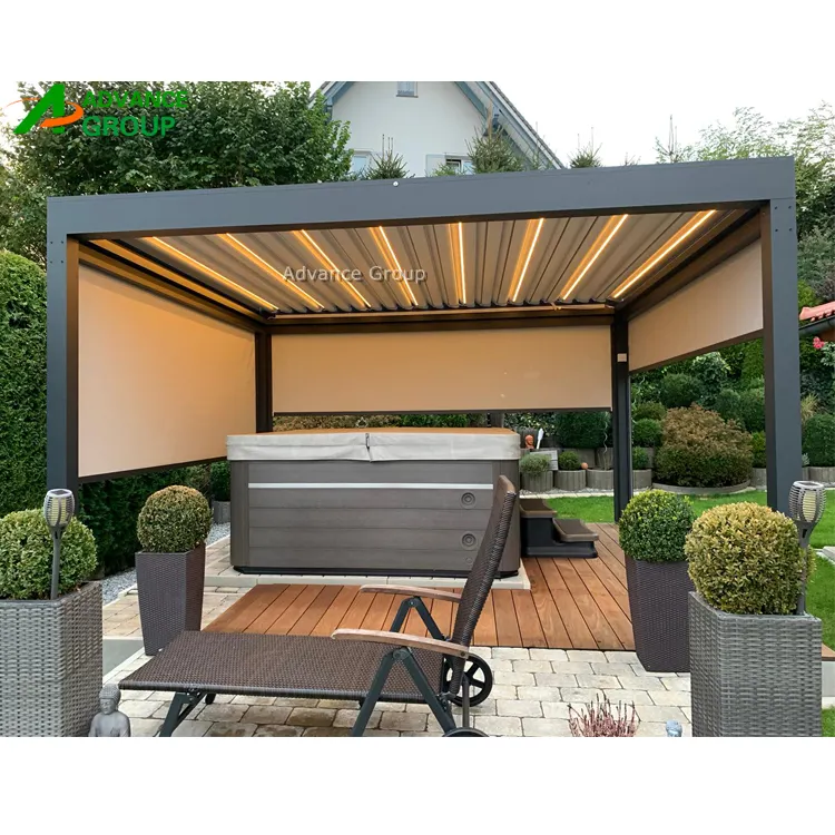 2024 Hoogwaardige Moderne Luxe Aluminium Waterdichte Buitenpergola Met Felle Lichte Tuinpergola