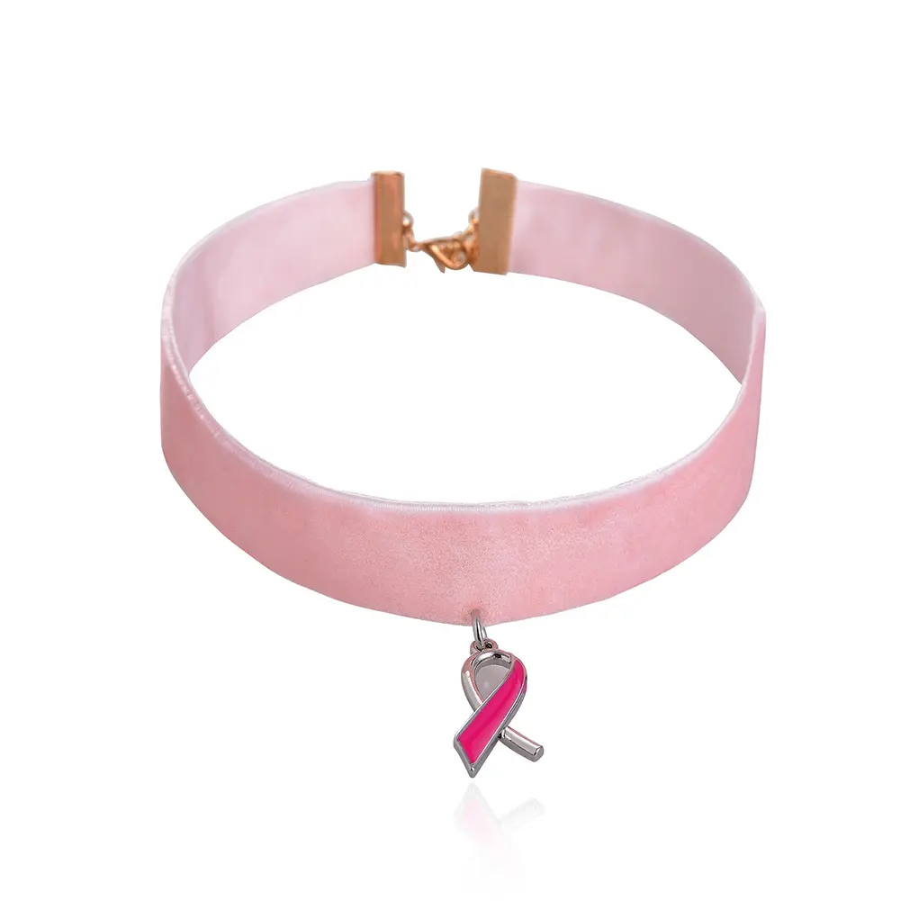 Moda creativa rosa velluto stringa nastro rosso cancro al seno donne consapevolezza ciondolo collana girocollo gioielli