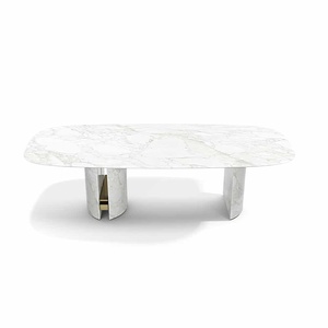 8 chỗ ngồi hiện đại sang trọng màu đen bằng đá cẩm thạch trắng hình bầu dục bàn ăn nhà bếp và ghế đặt cho biệt thự - Product Image 5