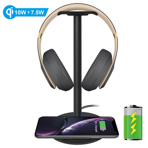 2 ב 1 אוזניות stand עם Qi אלחוטי מהיר מטען pad עבור טלפון סלולרי חכם