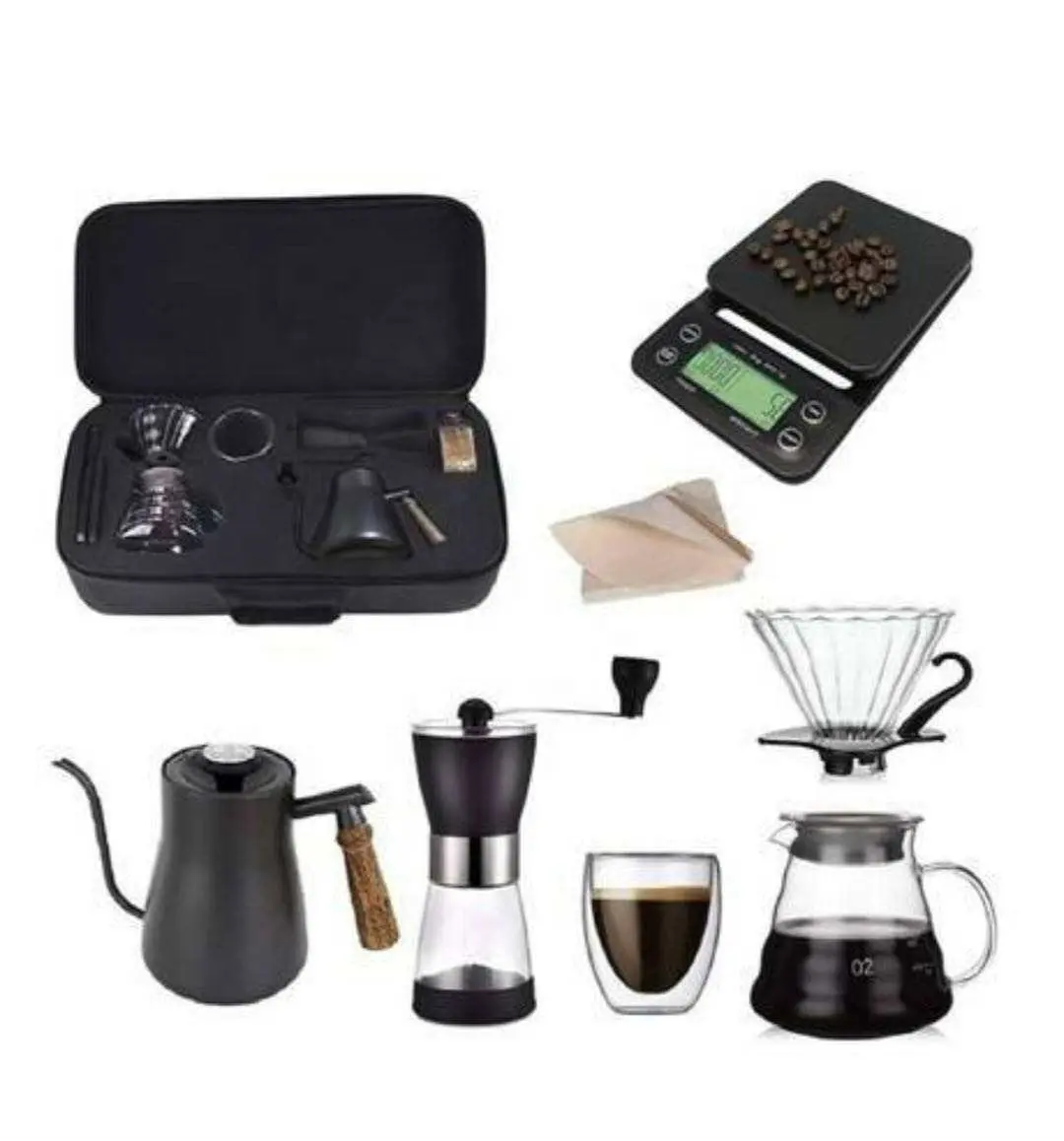 Terlaris Pembuat Kopi V60 Set Hadiah Keramik Penggiling Kopi Dripper Filter Ketel Tas Travel Pembuat Kopi Set