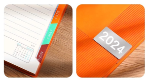 Juego de cuaderno diario de cuero PU a rayas A5, planificador anual sin fecha, cuaderno de tapa dura personalizado y cuaderno de papelería para lácteos - Product Image 4