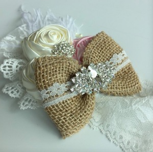 <strong>Adorable</strong> Newborn Lace Headband Girls Flower Headband Wide Lace Headband with Linen <strong>Bows</strong> - Product Image 5