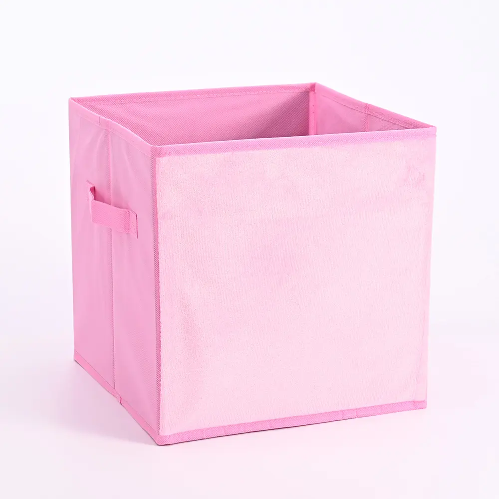 Niet-Geweven Opslagbak Met Kartonnen Binnenkant, Roze Plastic Speelgoedopslag Binsvoor Kinderen Met Zacht Oppervlakteontwerp