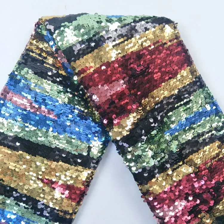 Colorful rainbow 3d tecido bordado de lantejoulas tecido para o vestido de tecido indiano