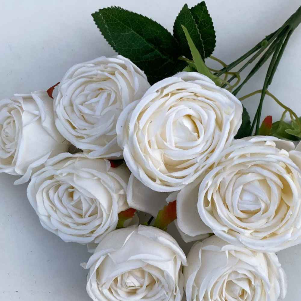 bouquet 7 têtes rose 45cm blanc