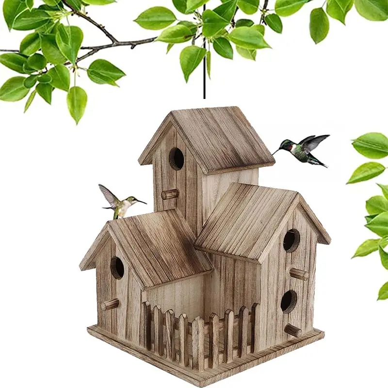 3-Loch-Vogelhaus Zimmer Haustierzubehör Dekoration für Eichhörnchen kleiner Gartenvogel-Nestkasten Outdoor hölzernes Vogelhaus