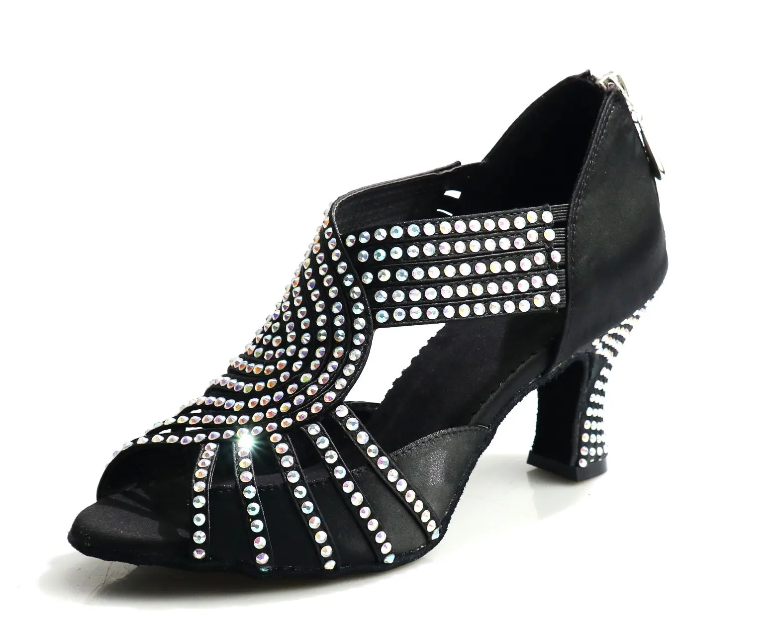 Chaussures de danse latine à talons carrés pour femmes, souliers de soirée à strass, Tango romba, largeur