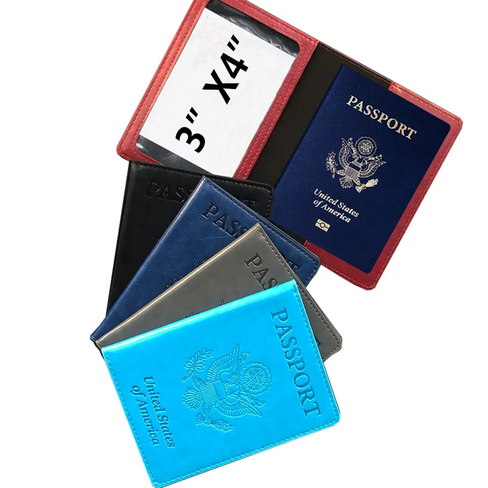 2022 vendita calda a buon mercato USA copertura del passaporto 4x3 pollici Slot per schede in PVC porta passaporto in pelle Pu