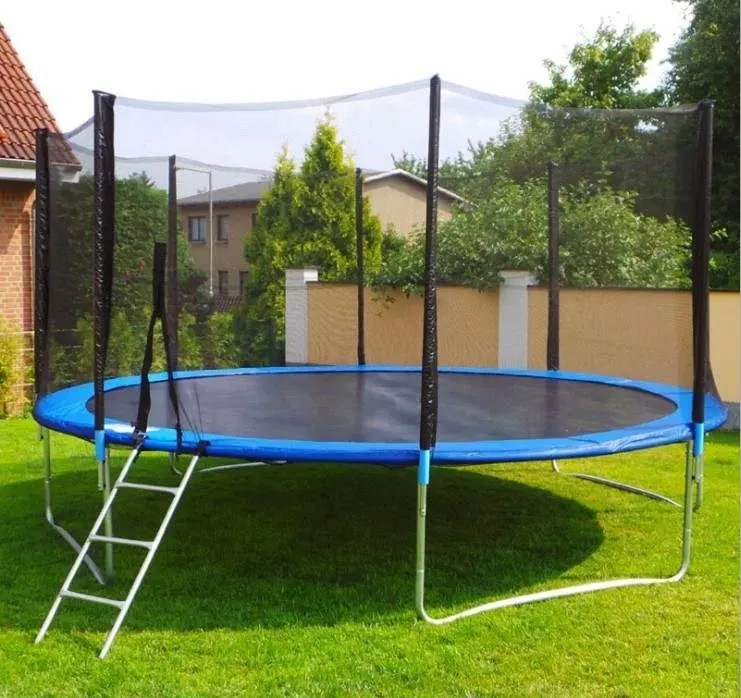 Trampolín recreativo para exteriores, red de seguridad con escalera, aro de baloncesto, precio de venta de fábrica, 14 pies