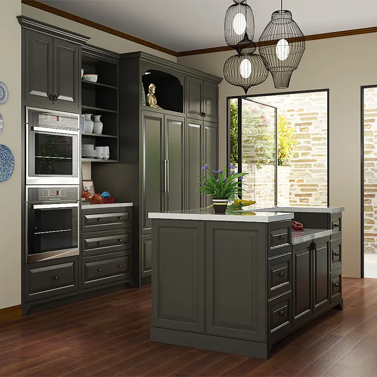Meuble en marbre noir moderne, style shaker, meuble populaire modulaire en bois dur, panneau surélevé, armoire de cuisine européenne