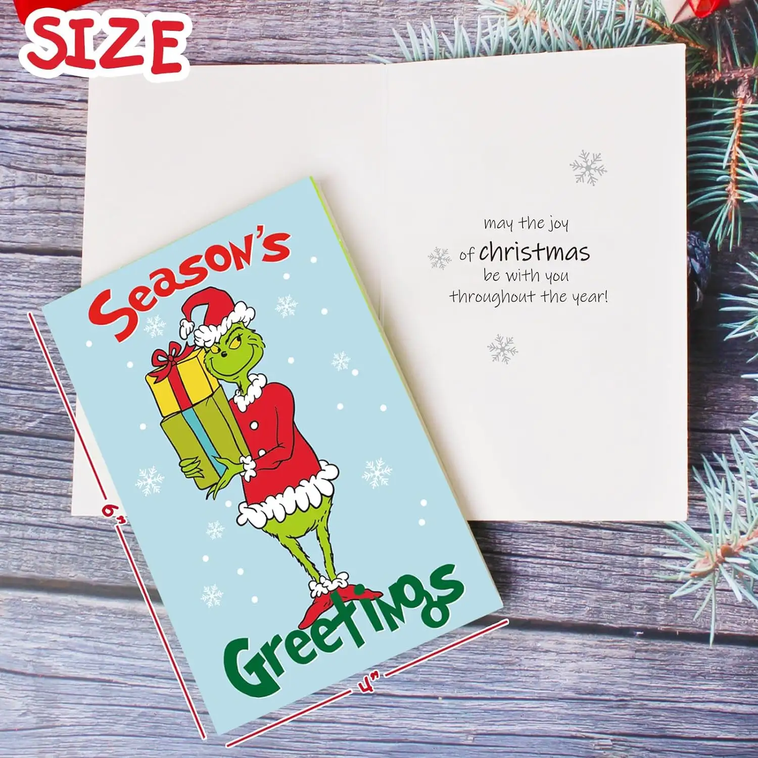 봉투와 스티커가 있는 벌크 박스형 그린치 카드 30 장 세트, 6 가지 모듬 디자인 그린치 크리스마스 카드, 홀리데이 크리스마스