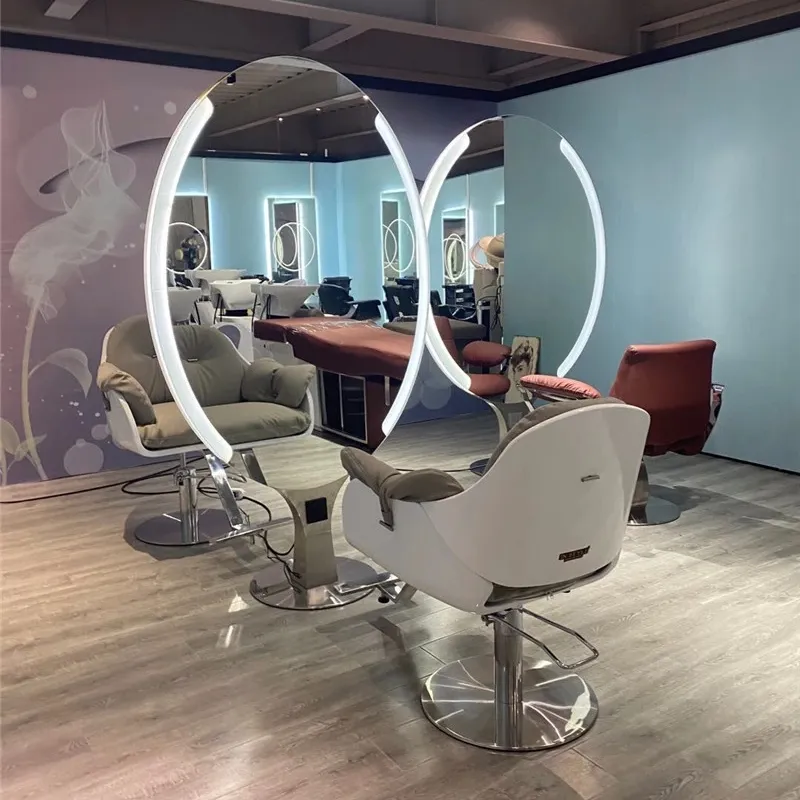 Obral Cermin Rias Wajah Bulat Dua Sisi, Stasiun Tata Rias Salon Kecantikan dengan Lampu LED