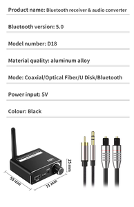 Antena receptora Bluetooth 3 en 1, conversión de Digital a analógica de 192kHz, reproducción de disco U, convertidor DAC de audio Toslink coaxial - Product Image 6