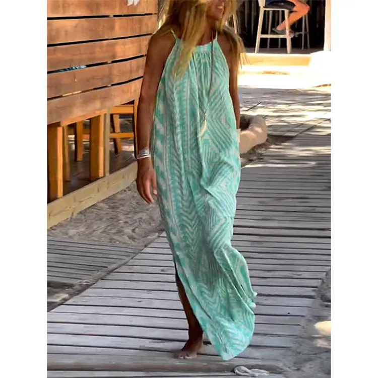 Mujeres verano playa Casual estampado flor patrón Maxi vestido elegante casual Vestidos para damas de talla grande vestido con espalda descubierta