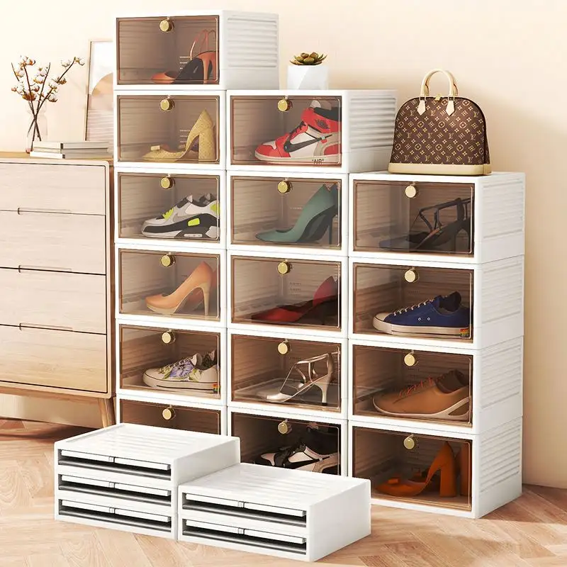 وحدة تخزين حذاء جديدة شفافة من الدرج متعددة الوظائف صندوق استقبال أحذية سميك قلاب