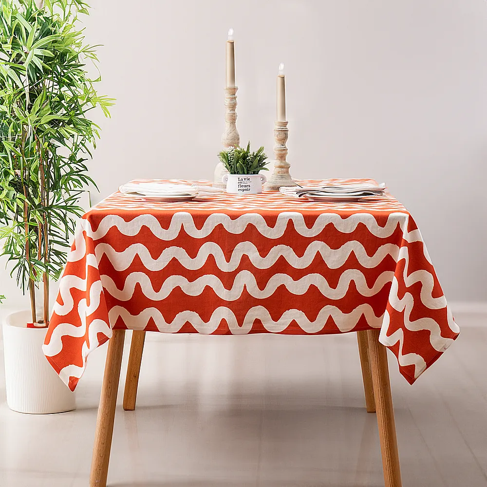 Linen Damask Heavy Weight Printed Tablecloth for Kitchen Home Dinning Tabletop Wedding Party Rectangle