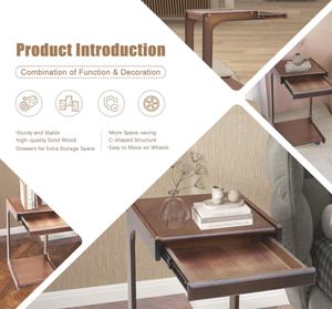 Solid Wood C Shaped Side <strong>Table</strong> Small Space TV Tray <strong>Table</strong> Wooden <strong>End</strong> Side <strong>Table</strong> <strong>with</strong> <strong>Drawers</strong> - Product Image 5
