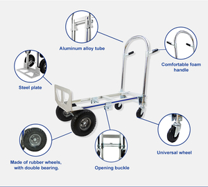 Uni-Silent 250kg Heavy Duty 2-em-1 plataforma dobrável vagão mão caminhão ferramentas de aço industriais carrinho dobrável carrinho FHT250A - Product Image 2