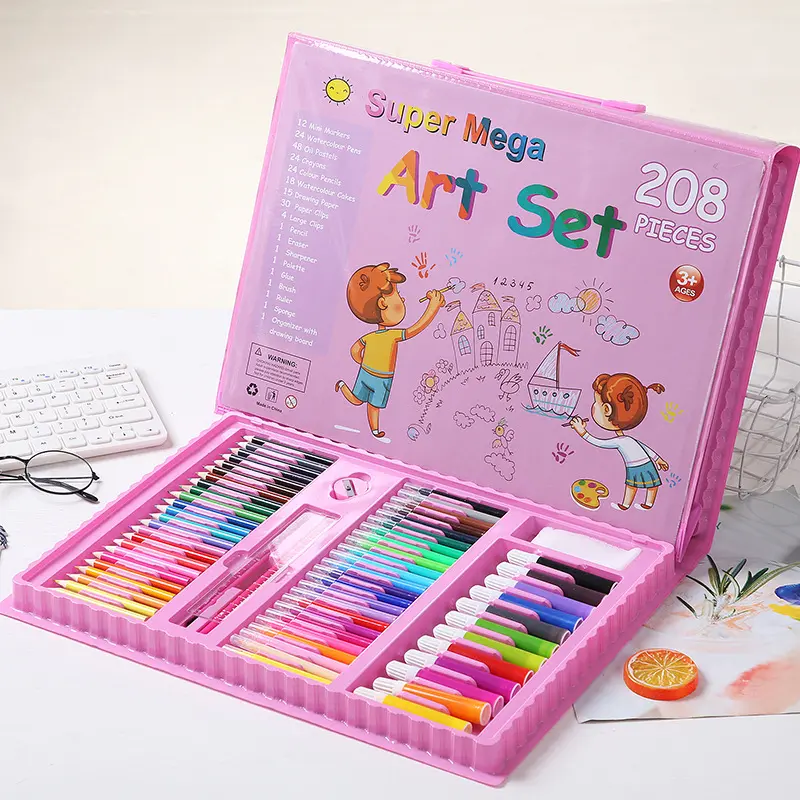 208 pezzi per bambini pittura disegno arte Set con pastelli a olio pennarelli acquerello colorato strumenti a matita per ragazzi e ragazze regalo