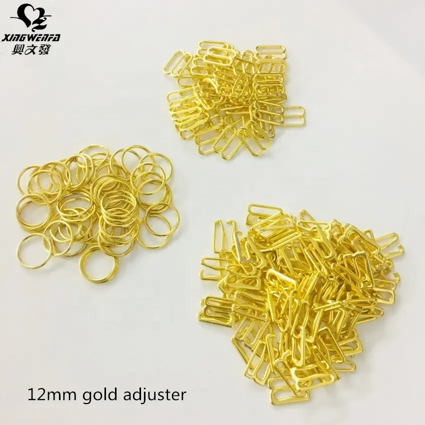 Accesorios de sujetador Hebilla de metal de 12mm Anillos de correa de sujetador de aleación de zinc chapados en oro Deslizadores y ganchos