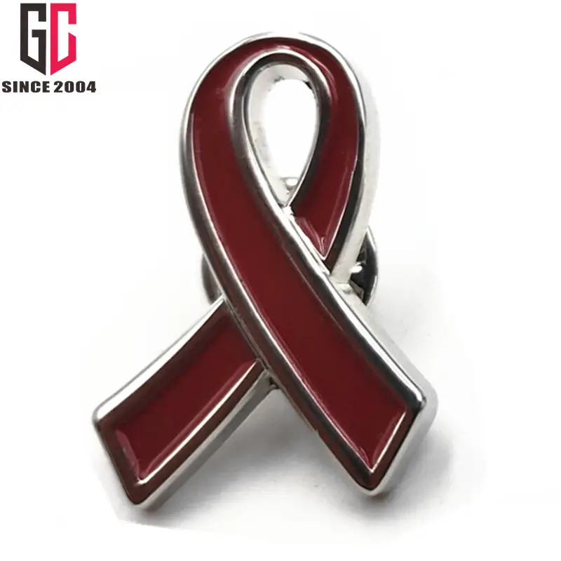 Insignia de Metal con esmalte suave de fábrica, insignia roja de concientización sobre el SIDA y el virus, servicio de ayuda, 12 años de experiencia