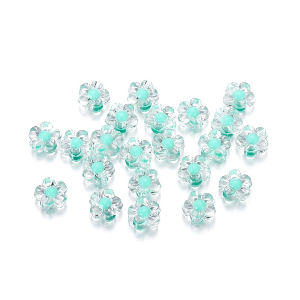 Perles de fleurs en acrylique brillant - Vert turquoise