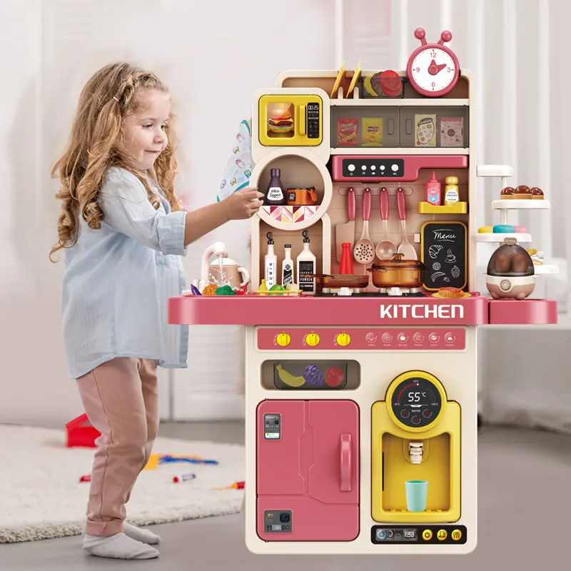 Conjunto de cozinha infantil rosa grande ssie, para crianças, brinquedos em spray, cozinha, crianças, presentes de natal, 90cm