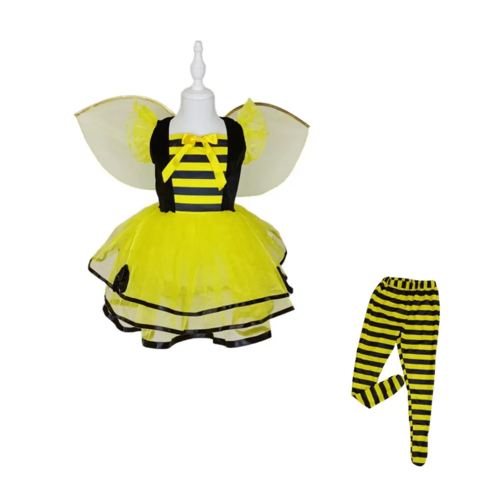 Disfraz infantil en forma de abeja para fiesta, vestido de Carnaval de Halloween con pantimedias, alas de Ángel, ropa de Cosplay para niña